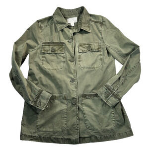 Caslon Army Green Button Front Field Shirt Jacket Women's Small Utility